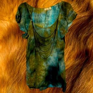 Cato Vintage Chain-embellished Tie-Dye Earthy Watercolor Blouse